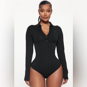 Long sleeve collard black bodysuit